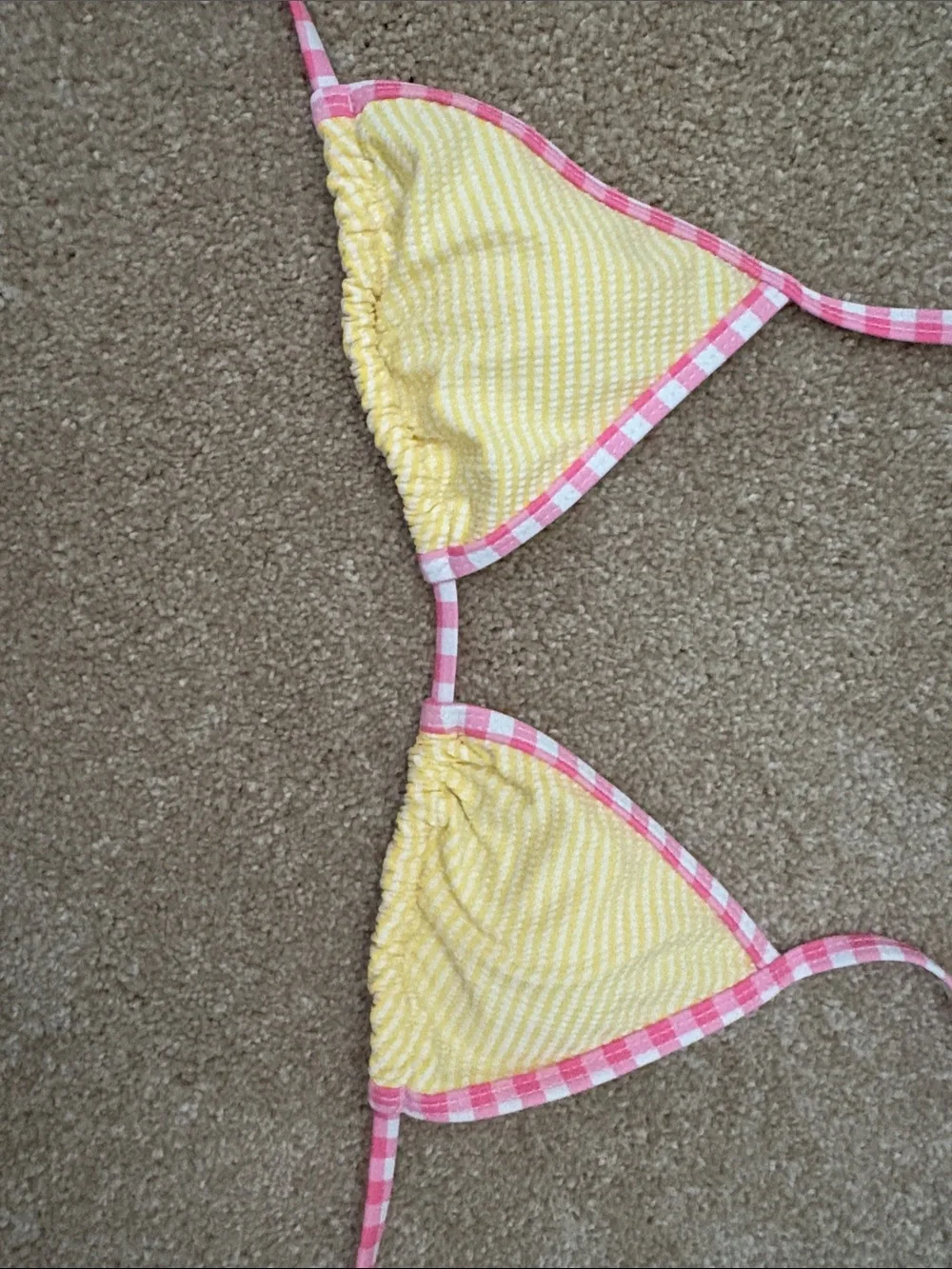 Vibrant Yellow Stripe Bikini with Pink Gingham Trim